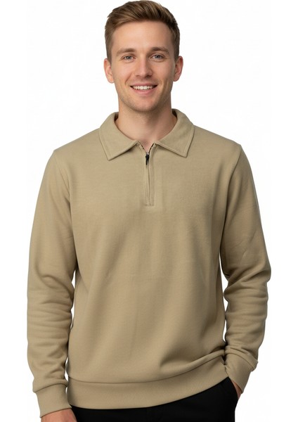 Erkek Kışlık Kazak Pamuklu Dokuma Yarım Fermuarlı Polo Yaka Uzun Kollu Düz Renk Rahat Kesim indirimleri