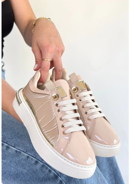 Hley Bej Rugan Paraşüt Detaylı Bağcıklı Spor Ayakkabı