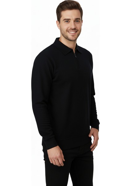 Erkek Kışlık Kazak Pamuklu Dokuma Yarım Fermuarlı Polo Yaka Uzun Kollu Düz Renk Rahat Kesim modelleri