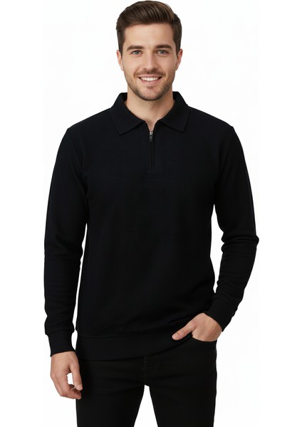 Erkek Kışlık Kazak Pamuklu Dokuma Yarım Fermuarlı Polo Yaka Uzun Kollu Düz Renk Rahat Kesim indirimleri