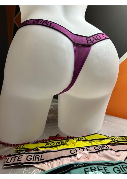Pamuklu Modern Yazılı String Kadın Tanga 5 Adet
