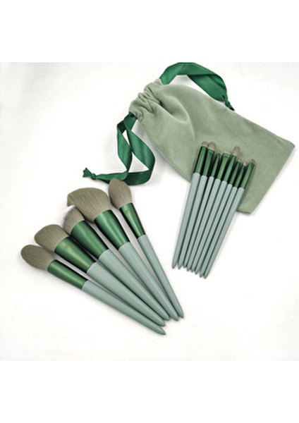 13'lü Makyaj Fırça Seti Özel Keseli Yeşil Renk Profesyonel Kullanım İçin fırsatları