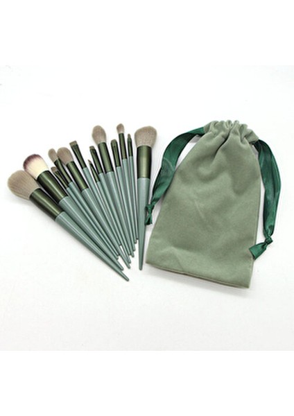13'lü Makyaj Fırça Seti Özel Keseli Yeşil Renk Profesyonel Kullanım İçin indirimleri
