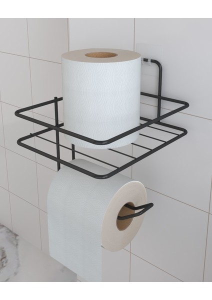 Yapışkanlı Tuvalet Kağıtlığı Tutacağı Askısı Mat Siyah Metal Tuvalet Kağıtlık