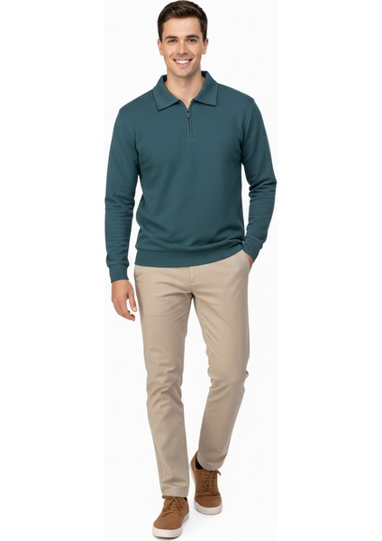 Erkek Kışlık Kazak Pamuklu Dokuma Yarım Fermuarlı Polo Yaka Uzun Kollu Düz Renk Rahat Kesim fiyatları