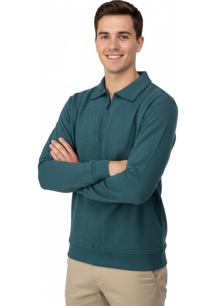 Erkek Kışlık Kazak Pamuklu Dokuma Yarım Fermuarlı Polo Yaka Uzun Kollu Düz Renk Rahat Kesim modelleri