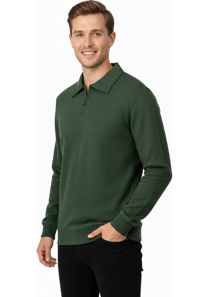 Erkek Kışlık Kazak Pamuklu Dokuma Yarım Fermuarlı Polo Yaka Uzun Kollu Düz Renk Rahat Kesim fiyatları
