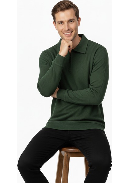 Erkek Kışlık Kazak Pamuklu Dokuma Yarım Fermuarlı Polo Yaka Uzun Kollu Düz Renk Rahat Kesim modelleri