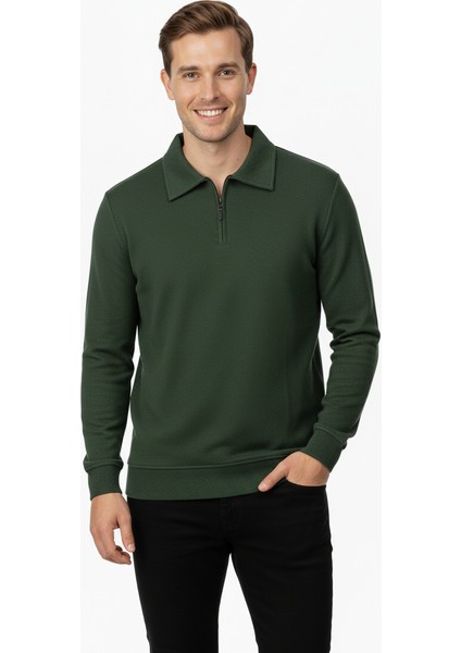 Erkek Kışlık Kazak Pamuklu Dokuma Yarım Fermuarlı Polo Yaka Uzun Kollu Düz Renk Rahat Kesim indirimleri