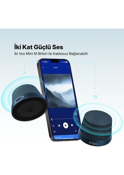 Vox Mini M Magsafe Uyumlu 2’si 1 Arada Kablosuz Bluetooth Hoparlör Lacivert