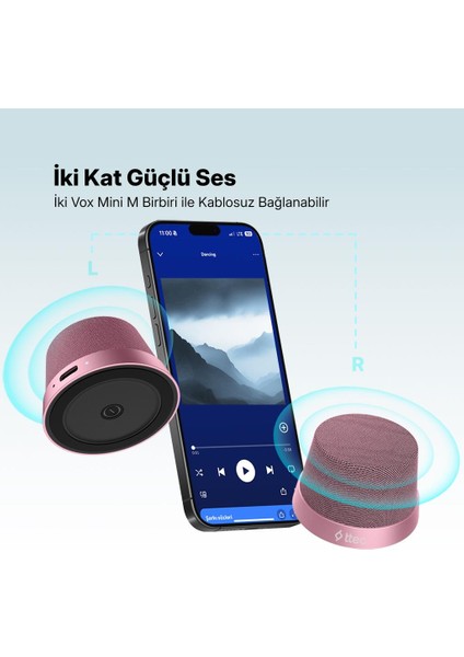 Vox Mini M Magsafe Uyumlu 2’si 1 Arada Kablosuz Bluetooth Hoparlör Pembe