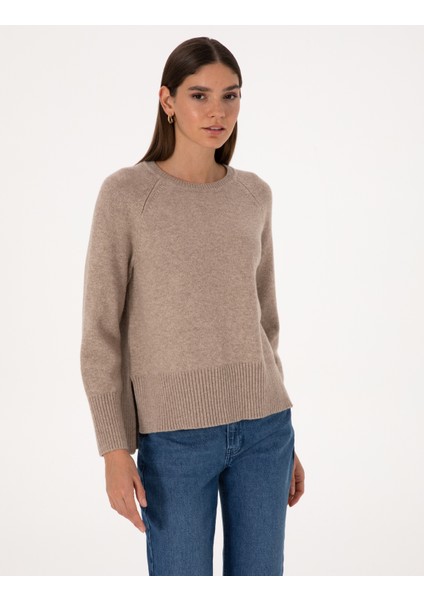 Kadın Vizon Comfort Fit Yün Karışımlı Kazak 50316659-VR052