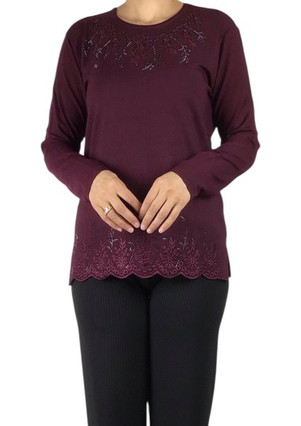 Kadın Yaka ve Etek Ucu Taş ve Işlemeli Mevsimlik Bluz fiyatları