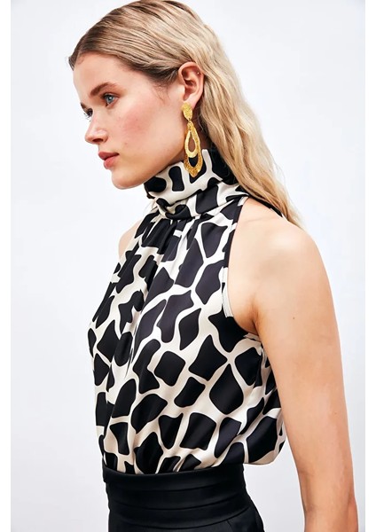 Desenli Kolsuz Bluz - Siyah modelleri