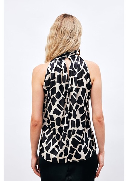 Desenli Kolsuz Bluz - Siyah indirimleri
