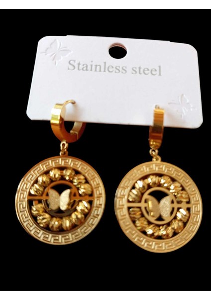 Şık Ortasında Kelebek Detay Gold Küpe