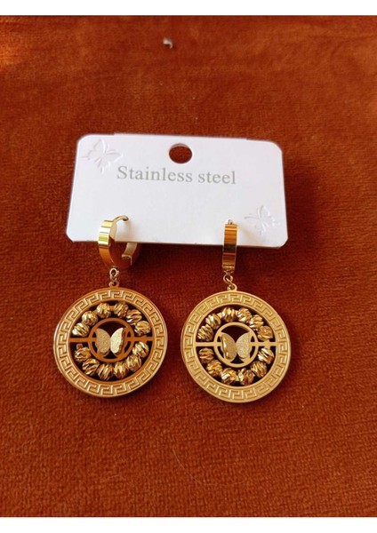 Şık Ortasında Kelebek Detay Gold Küpe fırsatları