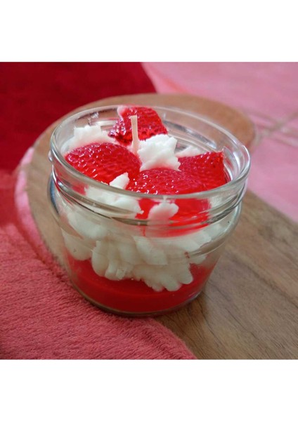 Kavanoz Kremalı Çilek Mum