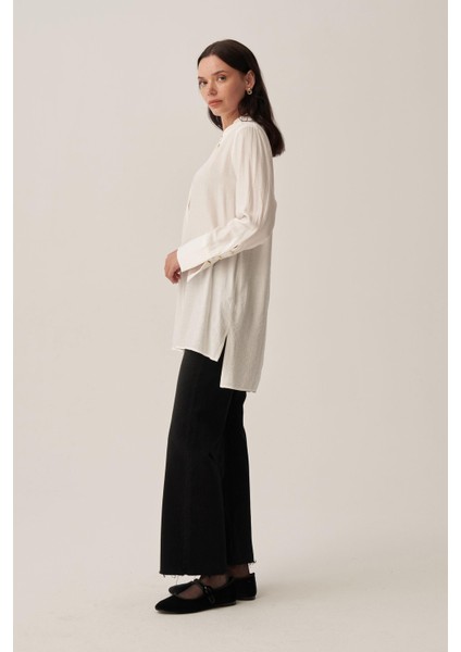 Beyaz-Kırışık Efektli Şık Poplin Gömlek modelleri