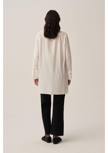 Beyaz-Kırışık Efektli Şık Poplin Gömlek fırsatları