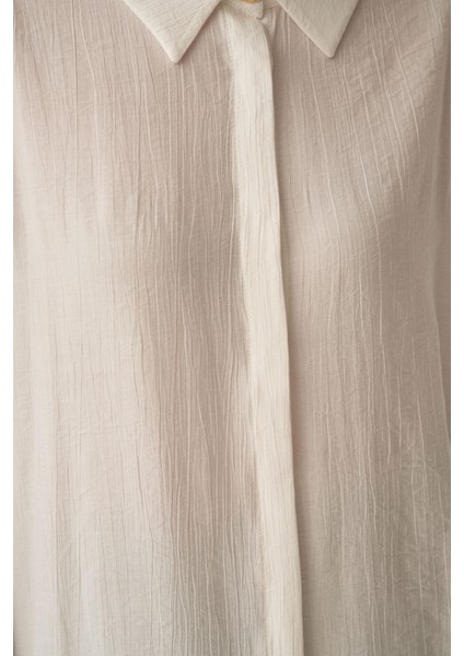 Beyaz-Kırışık Efektli Şık Poplin Gömlek indirimleri