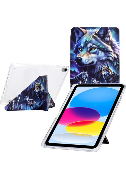 iPad (2025) / 10.9 (2022) Kalem Tutuculu Deri + Şeffaf Akrilik Tablet Kılıfı (Yurt Dışından)