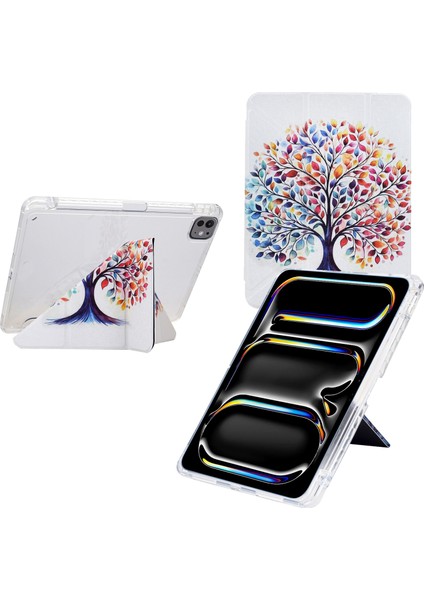 iPad Pro 13 (2024) Kalem Tutuculu Deri + Şeffaf Akrilik Tablet Kılıfı (Yurt Dışından)