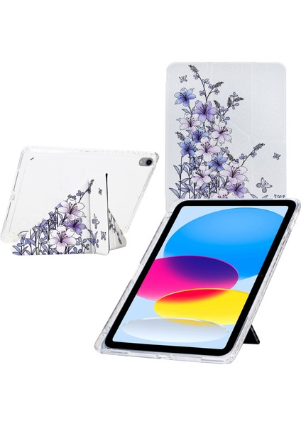 iPad (2025) / 10.9 (2022) Kalem Tutuculu Deri + Şeffaf Akrilik Tablet Kılıfı (Yurt Dışından)
