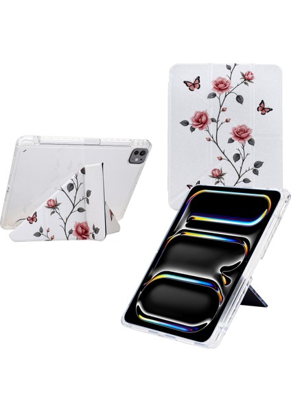 iPad Pro 13 (2024) Kalem Tutuculu Deri + Şeffaf Akrilik Tablet Kılıfı (Yurt Dışından)