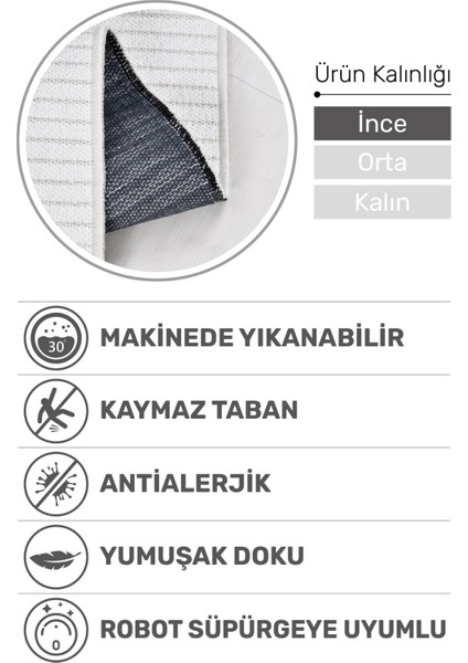 Lidya Bukle Beyaz Çizgili Halı – Kaydırmaz, Kadife Dokulu, Kolay Temizlik, Modern ve Hijyenik Tasarım