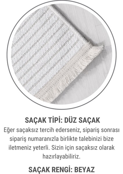 Lidya Bukle Beyaz Çizgili Halı – Kaydırmaz, Kadife Dokulu, Kolay Temizlik, Modern ve Hijyenik Tasarım