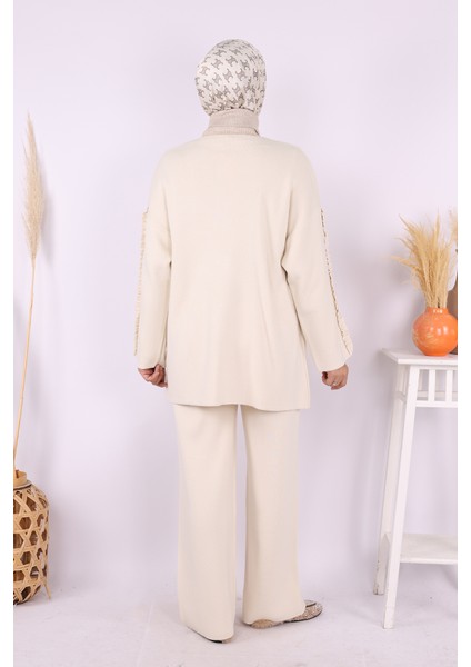 Kolları Fırfırlı Hırka ve Pantolon Takım 17026 Taş modelleri