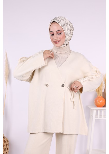 Kolları Fırfırlı Hırka ve Pantolon Takım 17026 Taş fırsatları