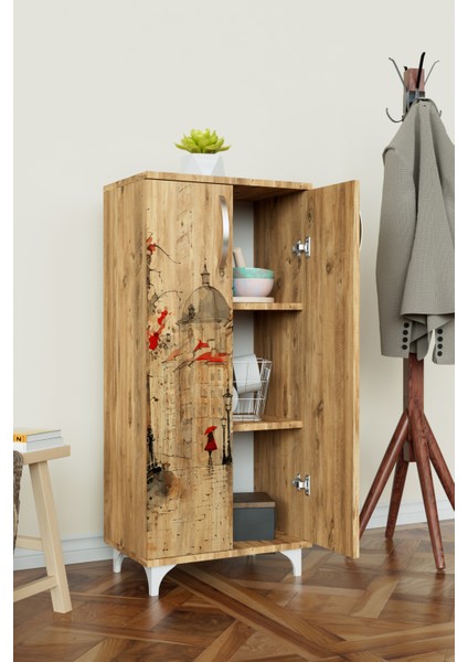 Red Dressed Women 3 Raflı Çok Amaçlı Dolap Mutfak Salon Banyo Ofis Salon Dolabı fiyatları