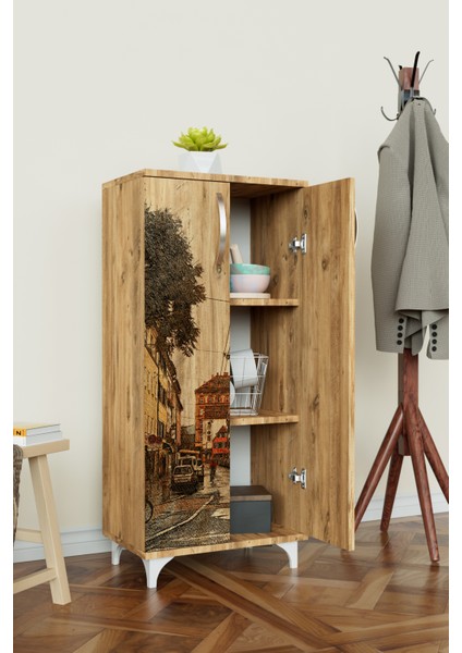 Nostalji Sokak 3 Raflı Çok Amaçlı Dolap Mutfak Salon Banyo Ofis Salon Dolabı fiyatları