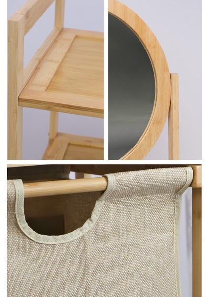 Bambu Aynalı 2 Çekmeceli Banyo Düzenleyici 2 Raflı Şifonyer Makyaj Organizeri DB-0035