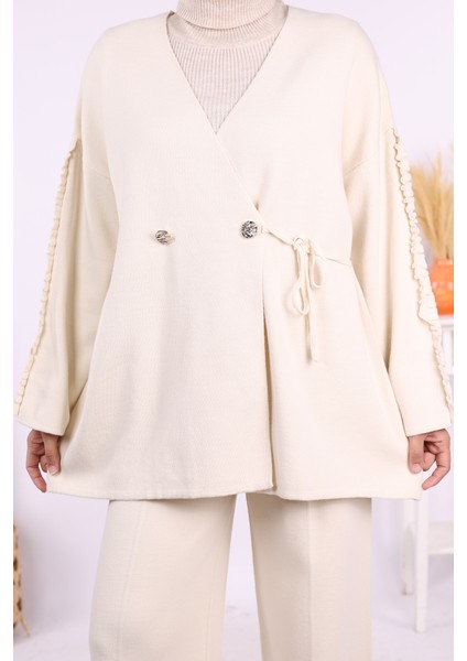 Kolları Fırfırlı Hırka ve Pantolon Takım 17026 Taş indirimleri