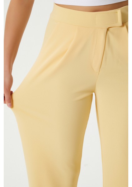 Line Kadın Likralı Cırt Kapama Tereyağı Sarısı Palazzo Pantolon modelleri