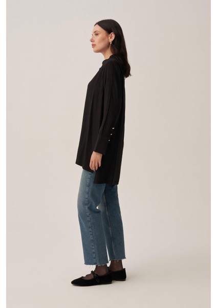 Siyah-Kırışık Efektli Şık Poplin Gömlek modelleri