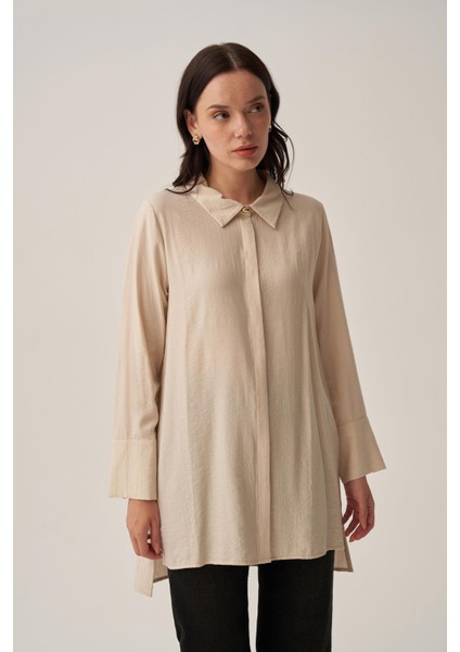 Taş-Kırışık Efektli Şık Poplin Gömlek fırsatları