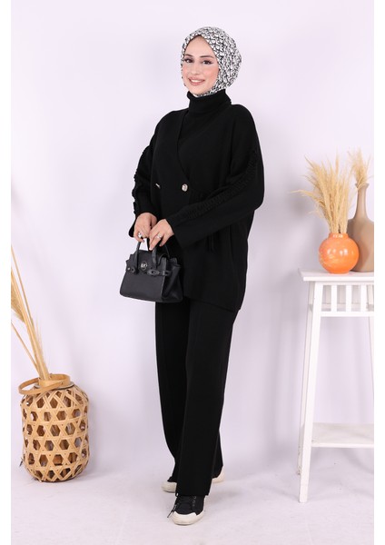 Kolları Fırfırlı Hırka ve Pantolon Takım 17026 Siyah fiyatları