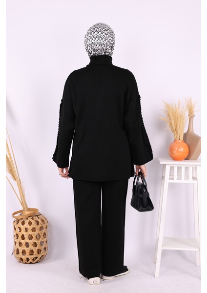 Kolları Fırfırlı Hırka ve Pantolon Takım 17026 Siyah modelleri