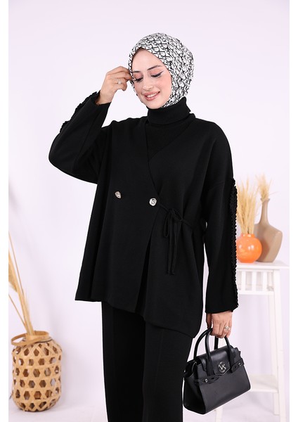 Kolları Fırfırlı Hırka ve Pantolon Takım 17026 Siyah fırsatları