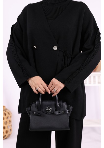 Kolları Fırfırlı Hırka ve Pantolon Takım 17026 Siyah indirimleri