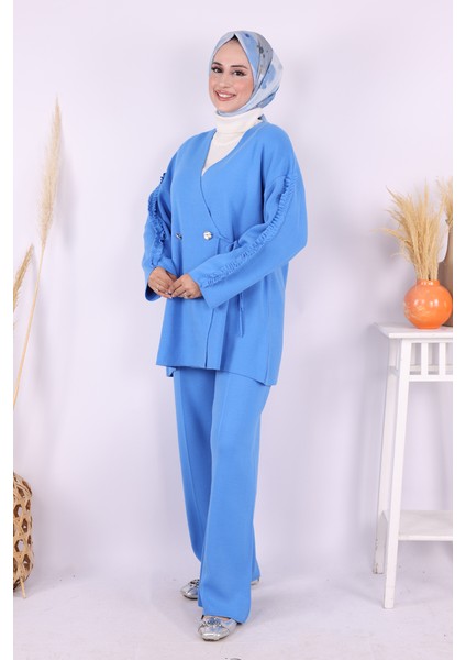 Kolları Fırfırlı Hırka ve Pantolon Takım 17026 Indigo fiyatları