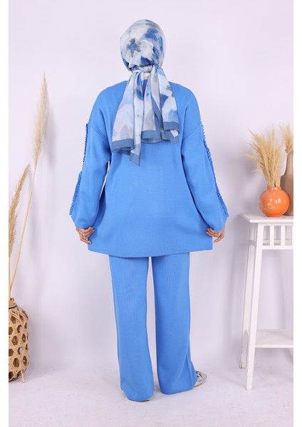 Kolları Fırfırlı Hırka ve Pantolon Takım 17026 Indigo modelleri