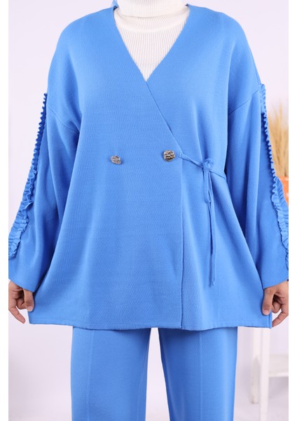 Kolları Fırfırlı Hırka ve Pantolon Takım 17026 Indigo indirimleri