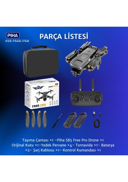 S85 Free Pro – 2 Batarya, 40 Dakika Uçuş, 1080P Çift Esc Kamera, Fırçasız Motorlu Drone