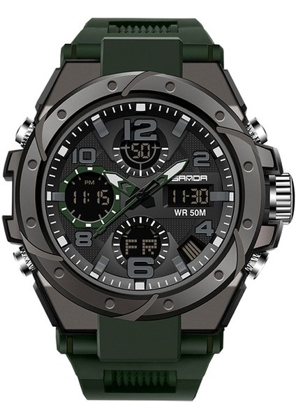 Ordu Yeşil Sanda Moda Gül Altın Kasa Erkek Saatler Spor Chronograph Hd Çift Ekran Kuvars Izle Suya Dayanıklı Aydınlık Reloj Hombre (Yurt Dışından)