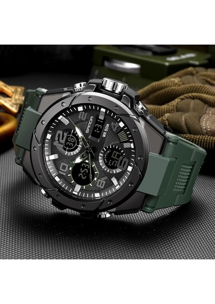 Ordu Yeşil Sanda Moda Gül Altın Kasa Erkek Saatler Spor Chronograph Hd Çift Ekran Kuvars Izle Suya Dayanıklı Aydınlık Reloj Hombre (Yurt Dışından) modelleri